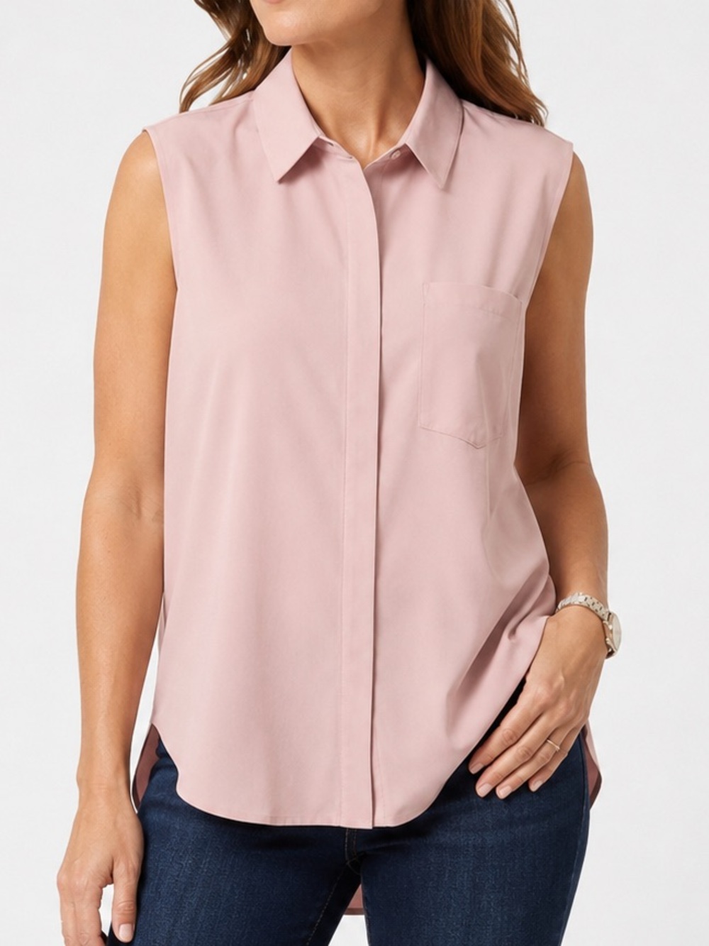 Athleta Everlasting Tank Blush Pink Sleeveless Button Front Shirt Large